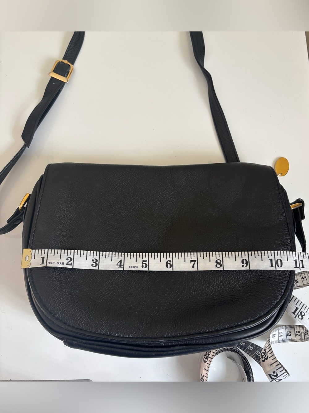 Vintage Charter Club Black Leather Flap Crossbody Bag Gold Medallion Accent - Picture 13 of 13